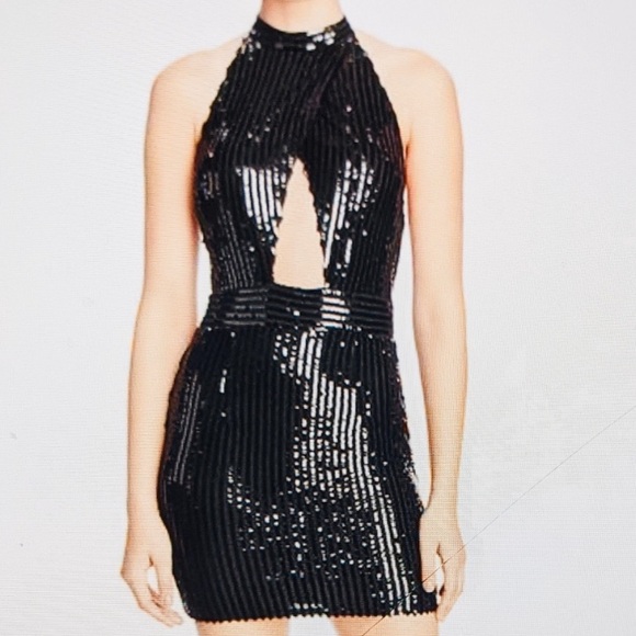TIGER MIST Dress Portia Halter Blk Sequin NYE Dress - Picture 1 of 10